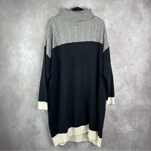 Eloquii Cable Knit Colorblock Turtleneck Sweater Dress In Gray Black 26/28 NWT - Picture 2 of 8